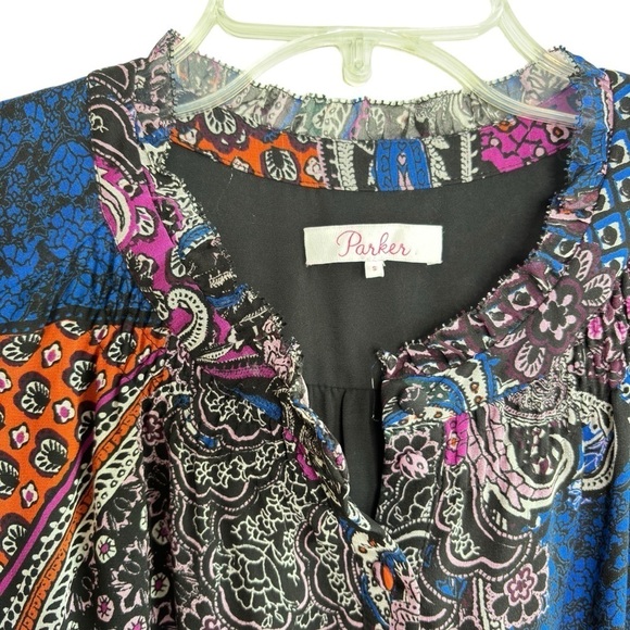 Parker Dress $298 MSRP Multicolor Harlow Paisley Ruffle Trim Sz Small Drop Waist - Picture 4 of 10